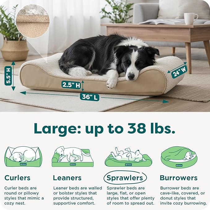 FurHaven Orthopedic Dog Bed for Large/Medium Dogs, Luxe Lounger Contour Mattress with Medical-Grade Solid Orthopedic Foam for Joint Support, Removable Washable Cover, Large, Plush Suede, Cream
