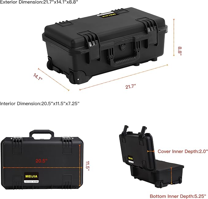 MEIJIA Premium Waterproof Hard Compact Rolling Camera Case