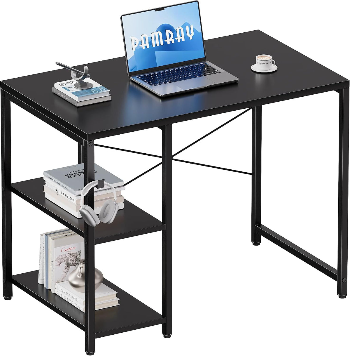 Pamray 32 Inch Small Computer Desk with Shelves for Bedroom Small Spaces