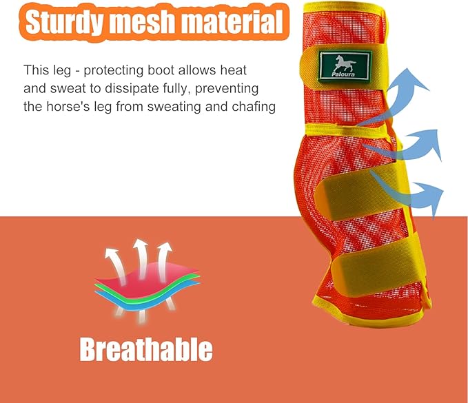 Fly Boots for Horses Set of 4 – Breathable Mesh Leg Protection for Summer with Ventilated Design & All-Day Comfort （Orange，Large