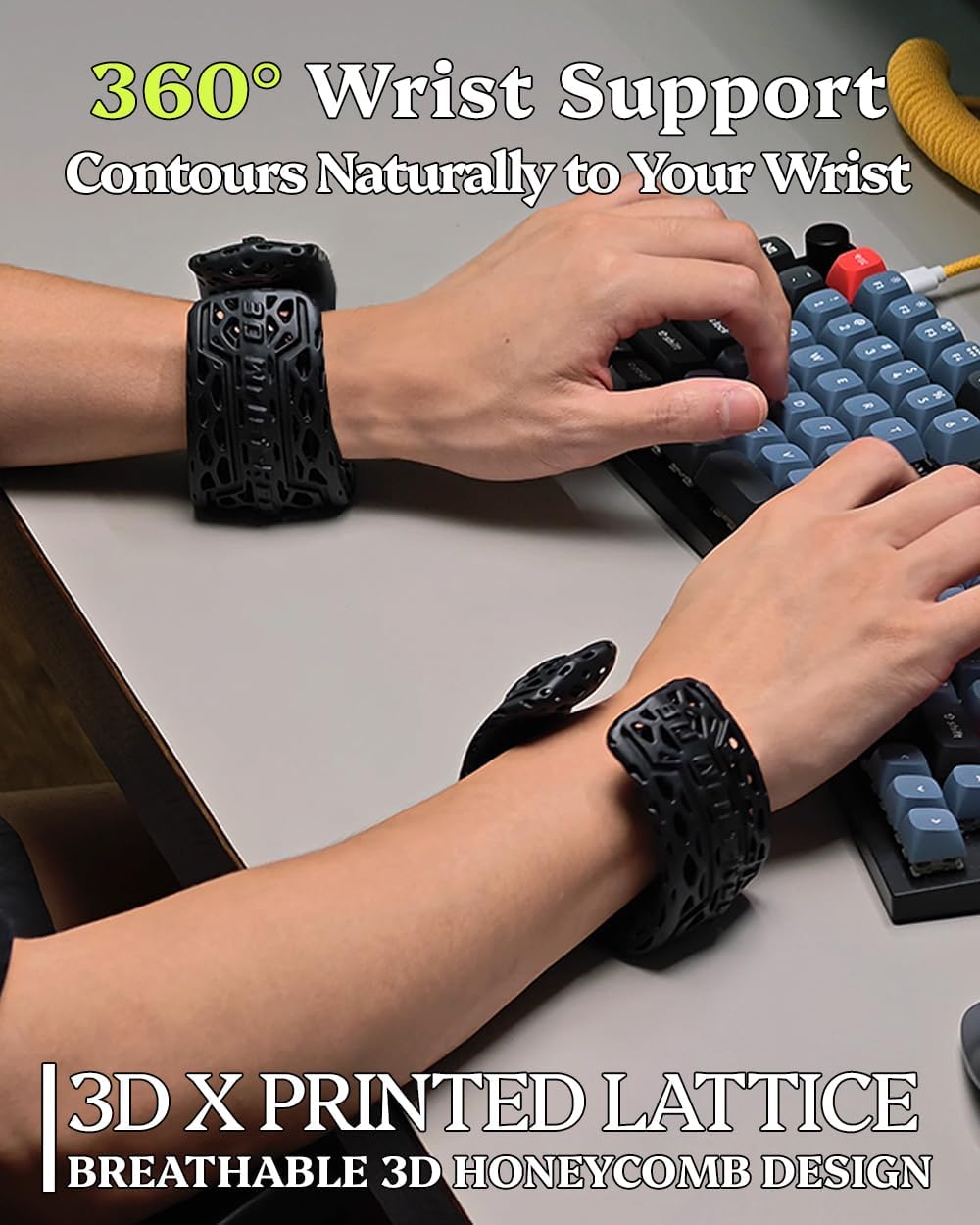 Mouse Wrist Rest Support, Wearable Wrist Cushion with Ergonomic Ring Design, 3D Printed Honeycomb Palm Rest, Breathable & Washable Resin Wrist Support for Gaming, Office, Laptop & Computer Work