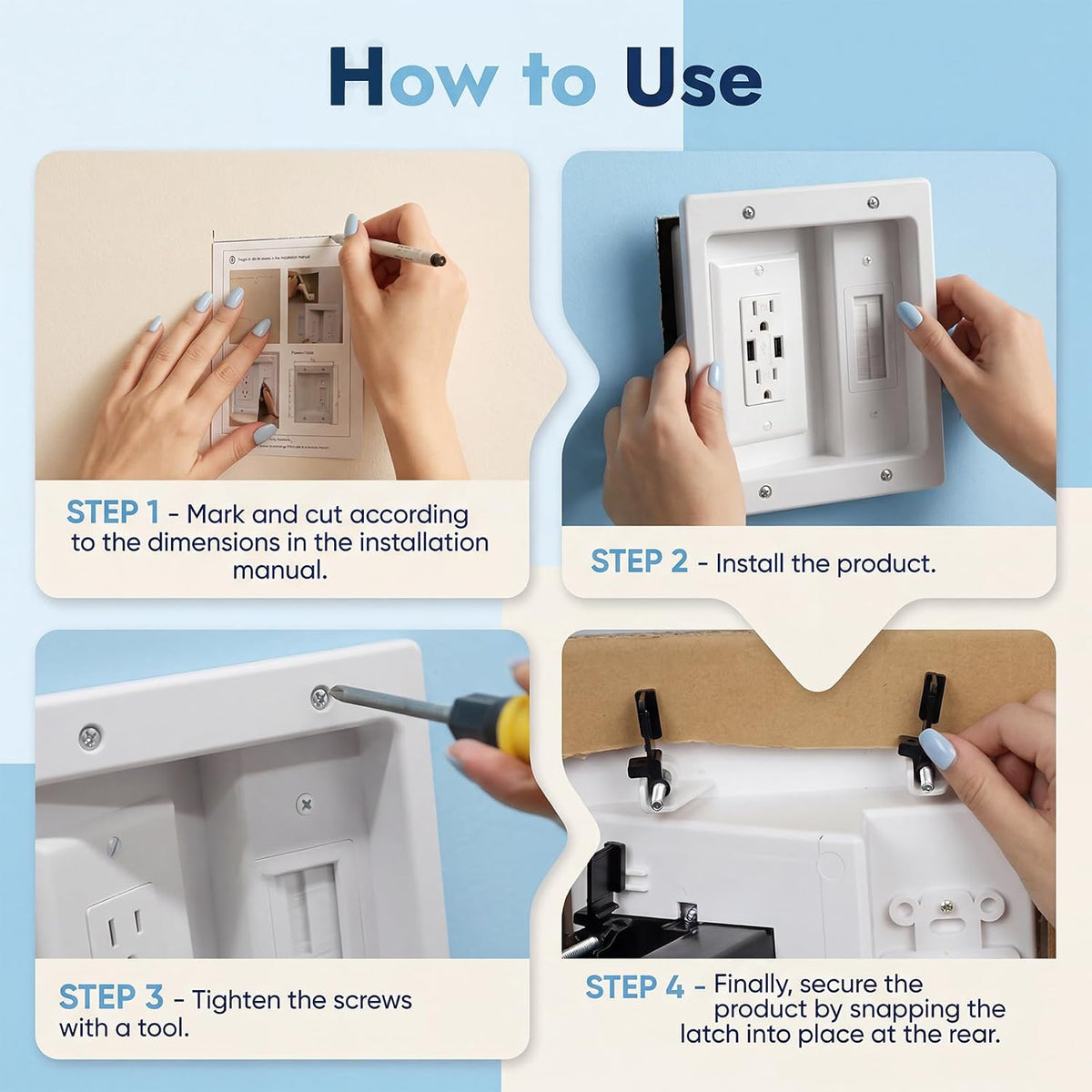 in-Wall Cable Management Kit, Recessed TV Outlet Box with Dual AC + 2 USB Ports, 9ft Power Cord, Wall Cable Hider Pass Through, TV Cord Concealer for Wall Mounted TV, Home Theater