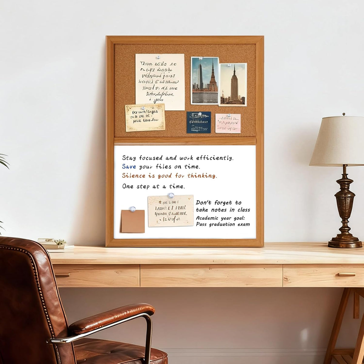 ARCOBIS Cork Board White Board Combo with MDF Wood Frame