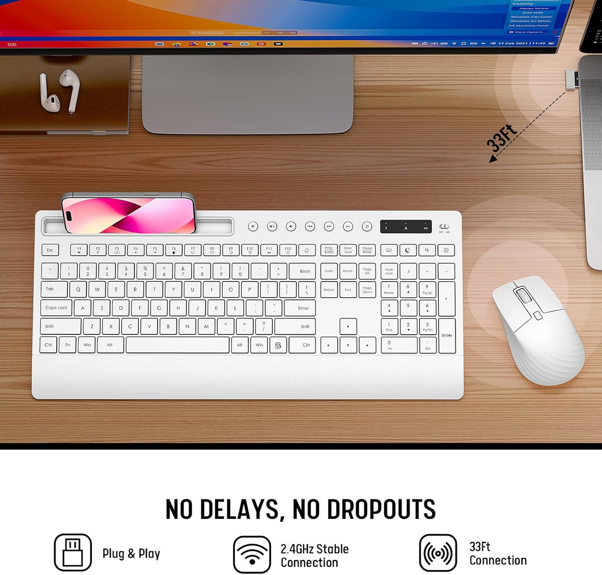 Trueque Wireless Keyboard and Mouse Combo, Full Size with Palm Rest