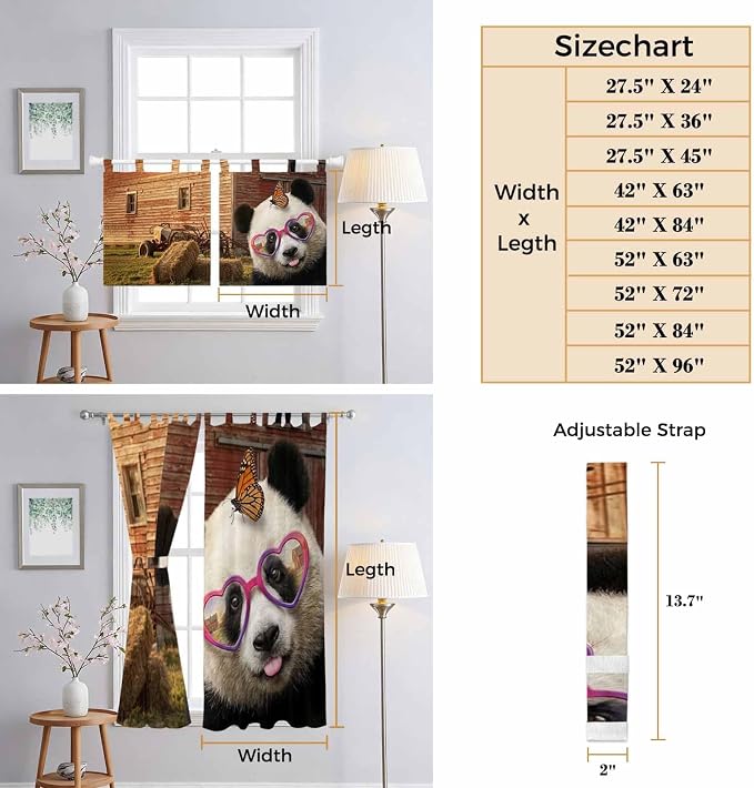 Farm Panda Kitchen Curtains 45 Inch Length, Short Cafe Window Curtains Tab Top