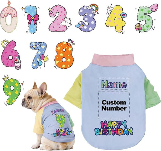 Custom Dog Birthday Shirt,Personalized Pet Apparel Print with Name Age Number,Pet Birthday Outfit,Lightweight Breathable Cotton Vest for Small Medium Large Dogs Cat (Dopamine Blue, XX-Large)