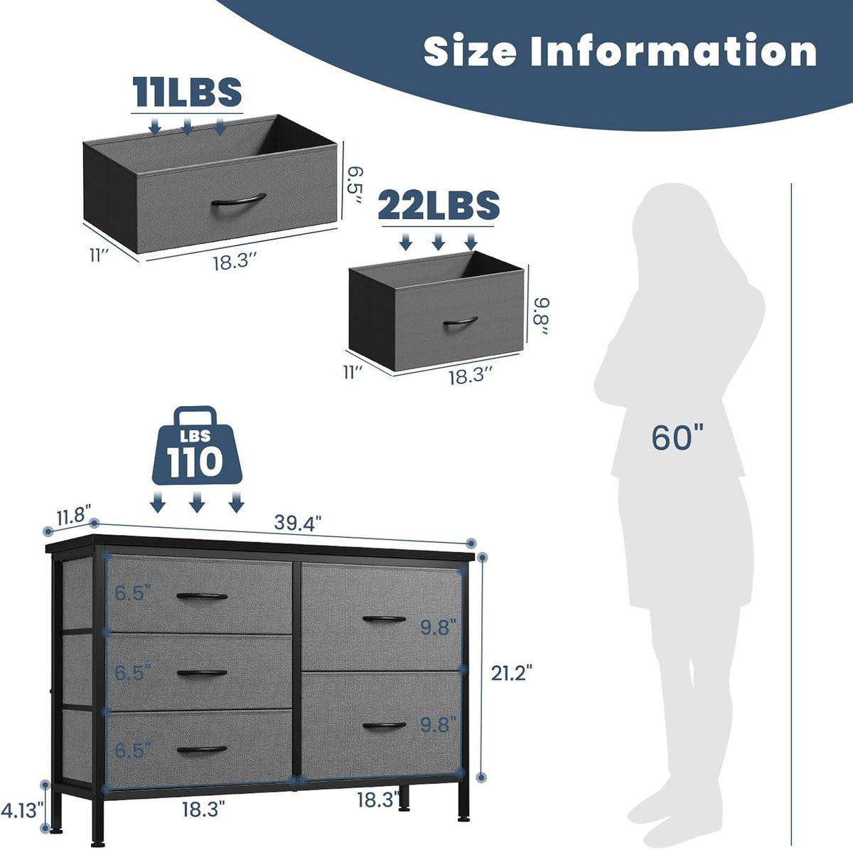 DUMOS TV Stand for Bedroom with 5 Drawers, Storage Chest of Drawers