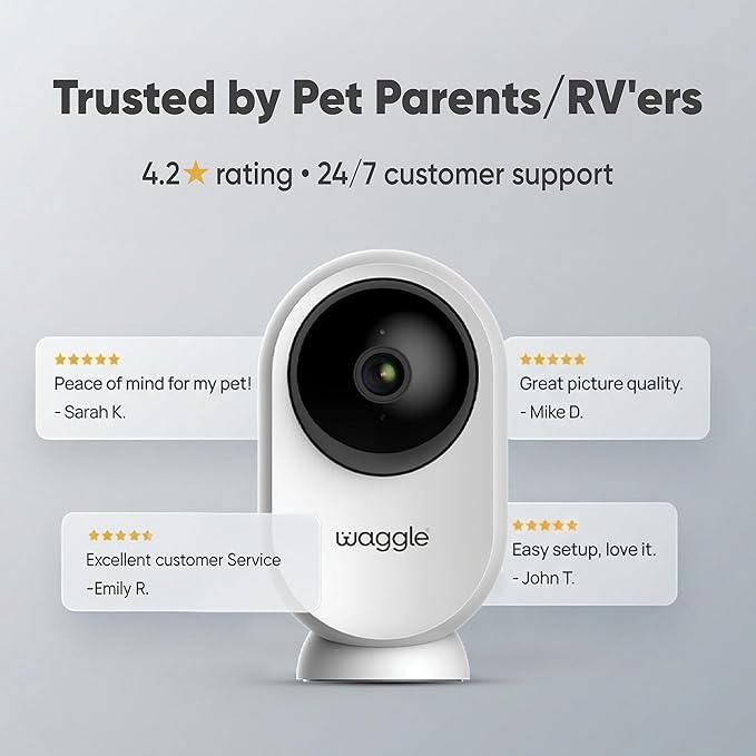 Waggle RV Mini Camera - 1080p HD Wireless Security Camera for RVs – Built-in SD Card (128GB), 2-Way Audio, Night Vision & Motion Detection - Ideal for Indoor Use - WiFi & Subscription Required