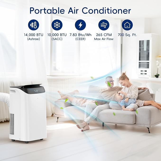 14000 BTU Portable Air Conditioners, Dehumidification, Sleep Mode