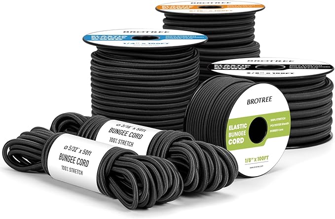 Bungee Cord Elastic Shock Cord 1/8" x 100' Bungee Rope for DIY, Tie Downs, Kayak and Outdoor - Black
