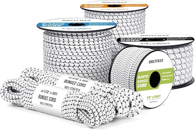 Bungee Cord Elastic Shock Cord 1/4" x 25' Bungee Rope for DIY, Tie Downs, Kayak and Outdoor - White&Black