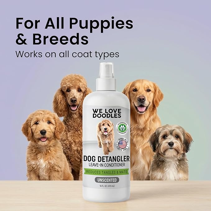 We Love Doodles Dog Detangler Spray - Leave-in Conditioner for Dogs - Dog Detangling Spray - Dematting Spray for Dogs - Tangle Remover - Made in The USA (Hypoallergenic Unscented)