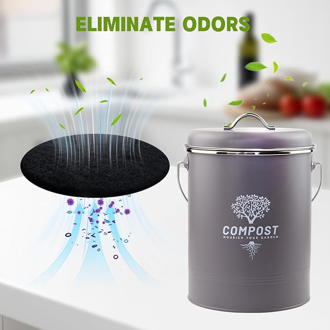 6 Pack Charcoal Filters for Compost Bin Bucket, 5 Inch Round Activated Carbon