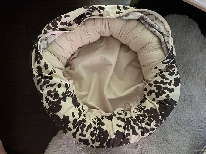 Organic Cotton Canvas Dog Bed: Removable Cover, Natural Fill - Made in USA (Cow Print Brown White, Large 35" x 8" inches)