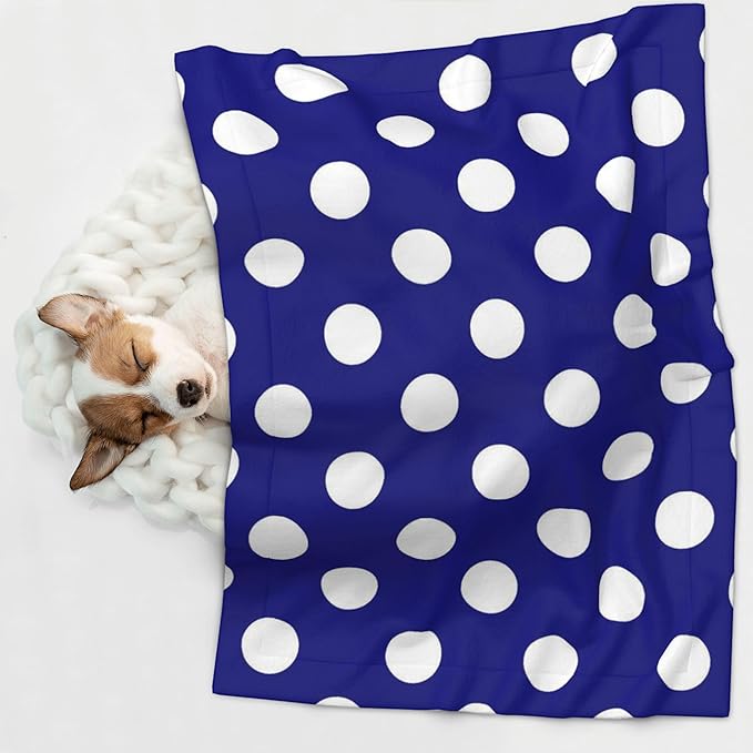 Waterproof Dog Blanket Soft Pet Blanket for Puppy Cat, Fleece Cat Throw Blankets for Furniture Bed Couch Sofa Reversible - Navy and White Polka Dot