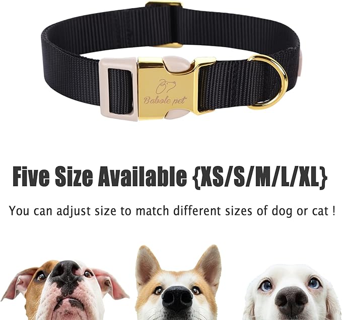 Nylon Dog Collar - Adjustable Black Soft Webbing Dog Collars for Small Medium Large Dogs Boy Girl Puppy Collar with Safety Metal Buckle L