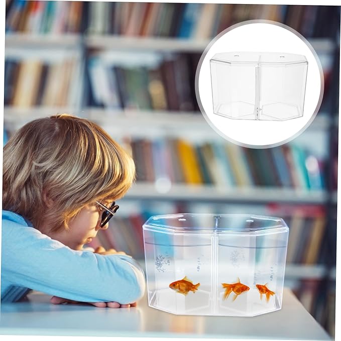 Totority Box Octagonal Fish Tank Betta Fish Bowl Small Containers Shrimp Tank Baby Cart Covers Turtle Tank Betta Fish Tank Fish Breeding Tank Betta Tank Acrylic Self-Cleaning