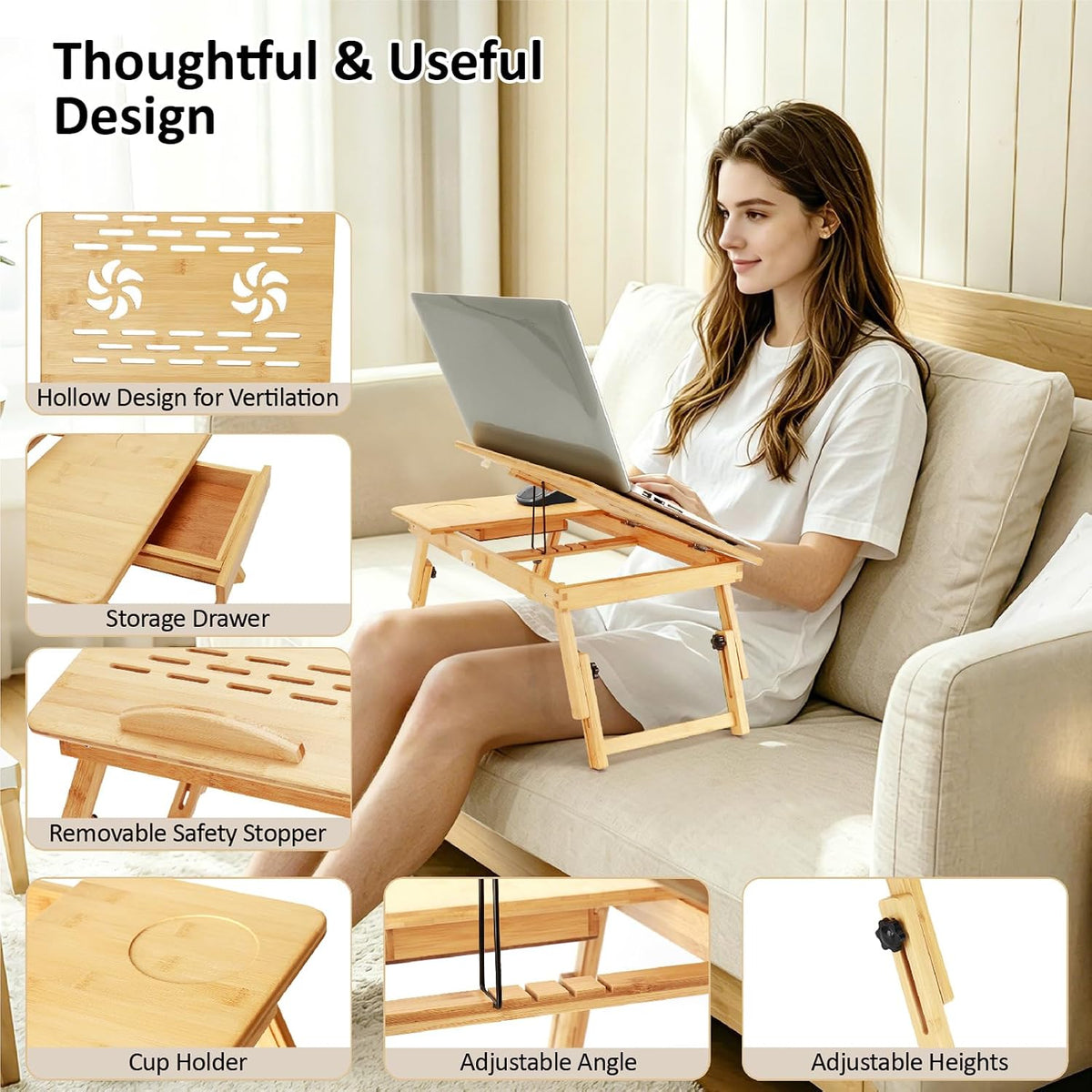 Laptop Desk for Bed, Foldable Bed Tray, Adjustable Angle & Height