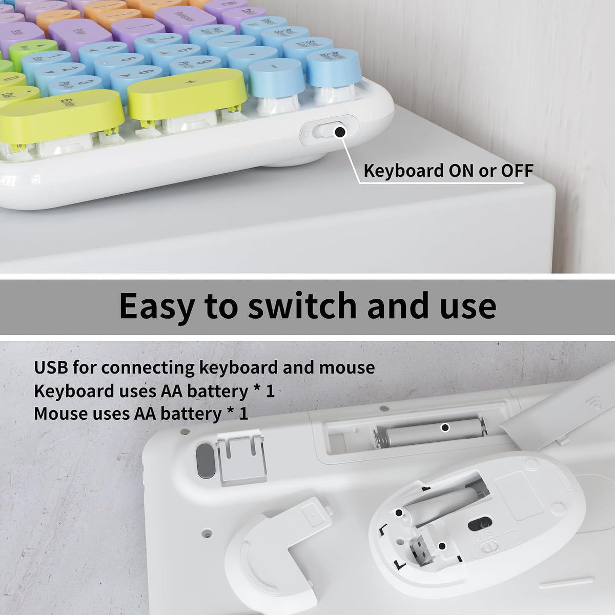 MPTOG Retro Typewriter Wireless Keyboard and Mouse Combo (White)