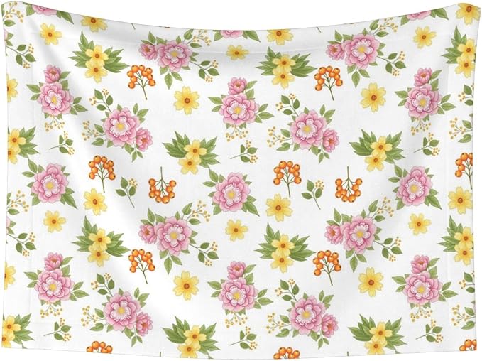 Pet Blanket for Car Rides Vet Visits, Colorful Rowan Berries Blossoming Spring Poppies Pattern, Two Sided Reversible Plush Design with Bumpy Dot Side Offers Comfort Home Piece On Go Travel