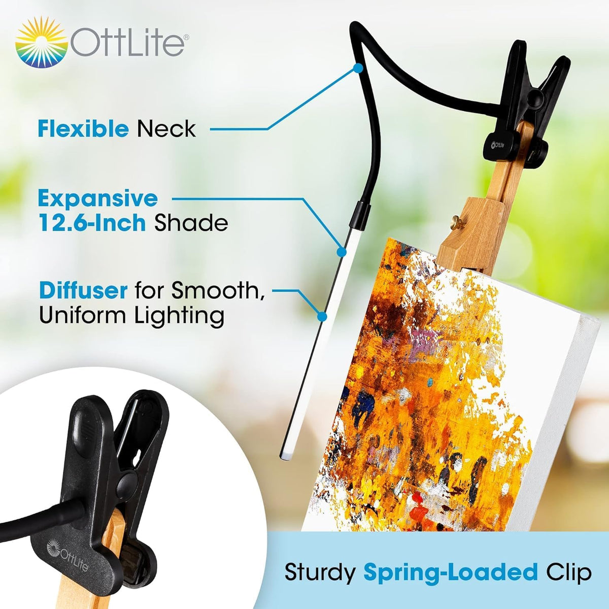 OttLite LED Clip-On Easel Lamp, Black