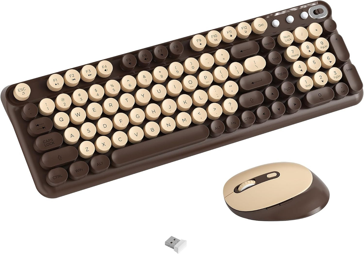 Colorful Wireless Keyboard and Mouse Combo (Coffee)