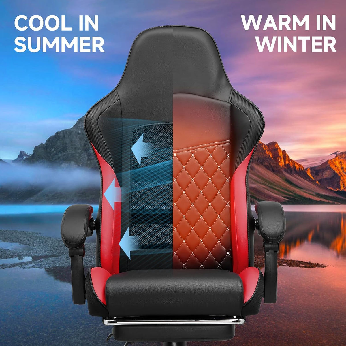 GTPLAYER Gaming Chair, High Back Leather Computer Gaming Chair with Footrest, Ergonomic Height Adjustable Office Chair with Removable Cover and Lumbar Support for Gaming & Work,RED