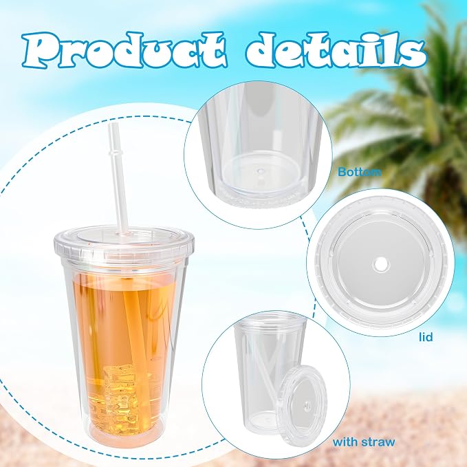 9 Set 16 oz Insulated Plastic Tumbler Double Wall Plastic Cup