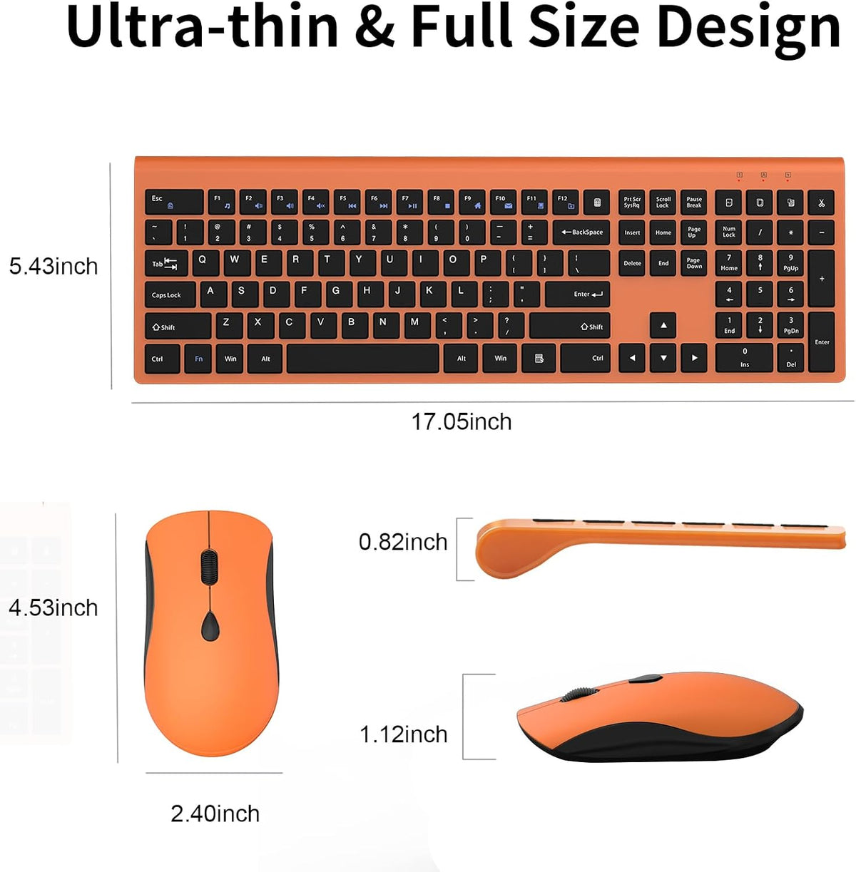 Slim Silent Full Size Wireless Keyboard Mouse Combo Orange
