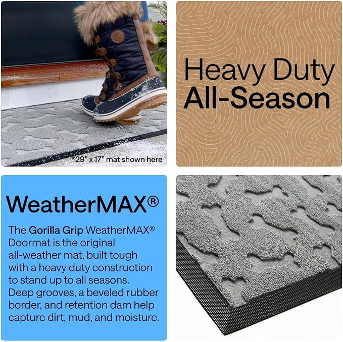 GORILLA GRIP 100% Waterproof All-Season WeatherMAX Doormat, US Designed Natural