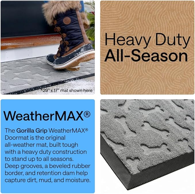 GORILLA GRIP 100% Waterproof All-Season WeatherMAX Doormat, US Designed Natural