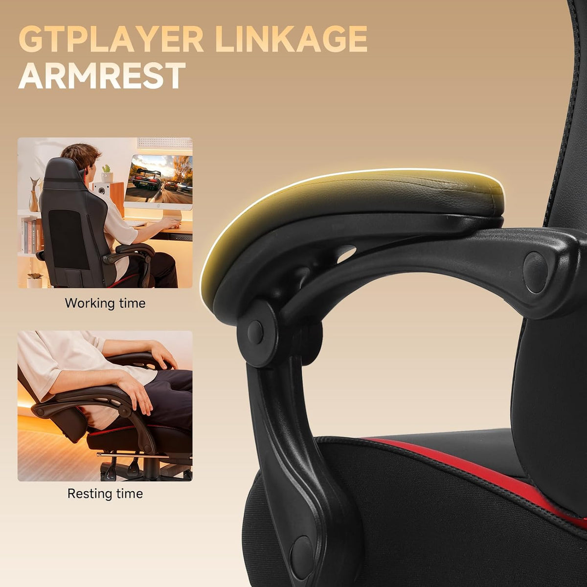 GTPLAYER Gaming Chair, High Back Leather Computer Gaming Chair with Footrest, Ergonomic Height Adjustable Office Chair with Removable Cover and Lumbar Support for Gaming & Work,RED