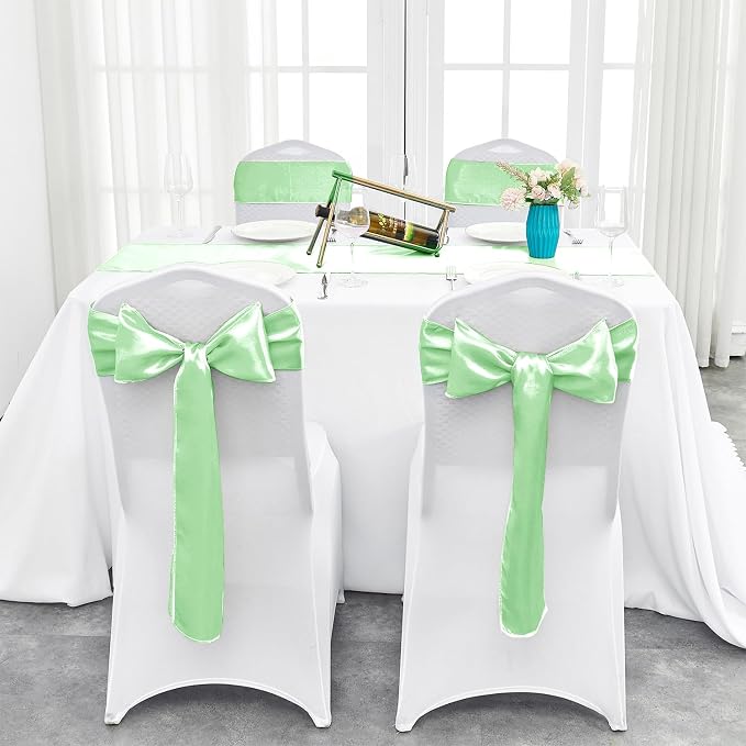 4-Pack Mint Green Satin Table Runner 12 x 108 Inch Long Fuchsia Bright and