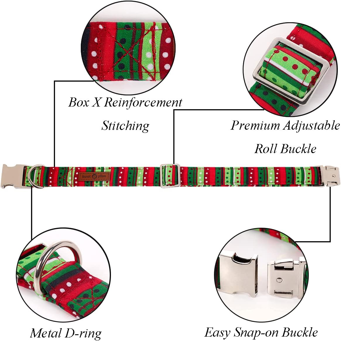 Lionet Paws Christmas Dog Collar with Flower, Dog Flower Collar with Metal Buckle for Dogs and Cats, Adjustable Comfortable Dog Collar Girl Gift, S, Neck 10-16 in