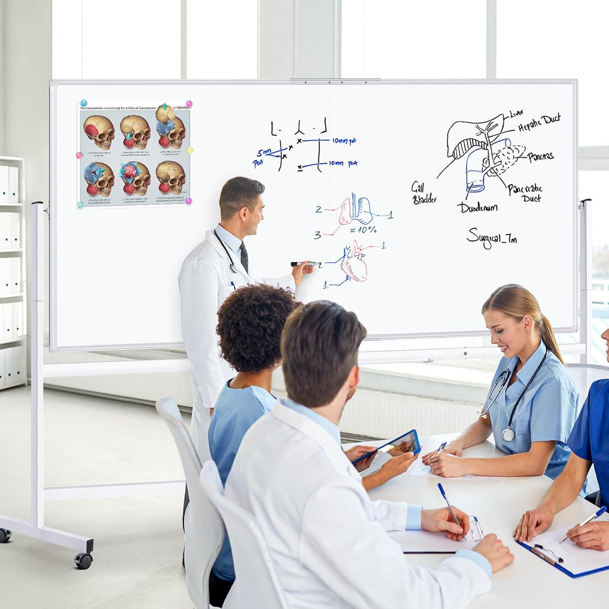 Maxtek Rolling Whiteboard 96 x 48 in, Large Double-Sided Magnetic Standing