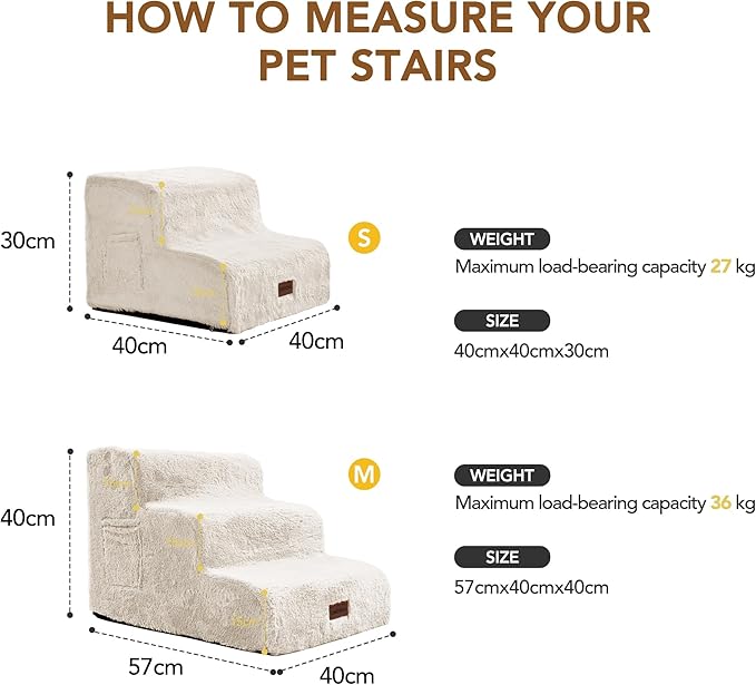 PETNOVO Ultra-Soft Rabbit Fur-Like Dog Stairs for Couch/Bed, Luxury Comfort 3-Step for Small & Senior Dogs, Non-Slip, Removable Washable Cover, OEKO-TEX Certified, 22.4"D x 15.7"W x 15.7"H, Off White