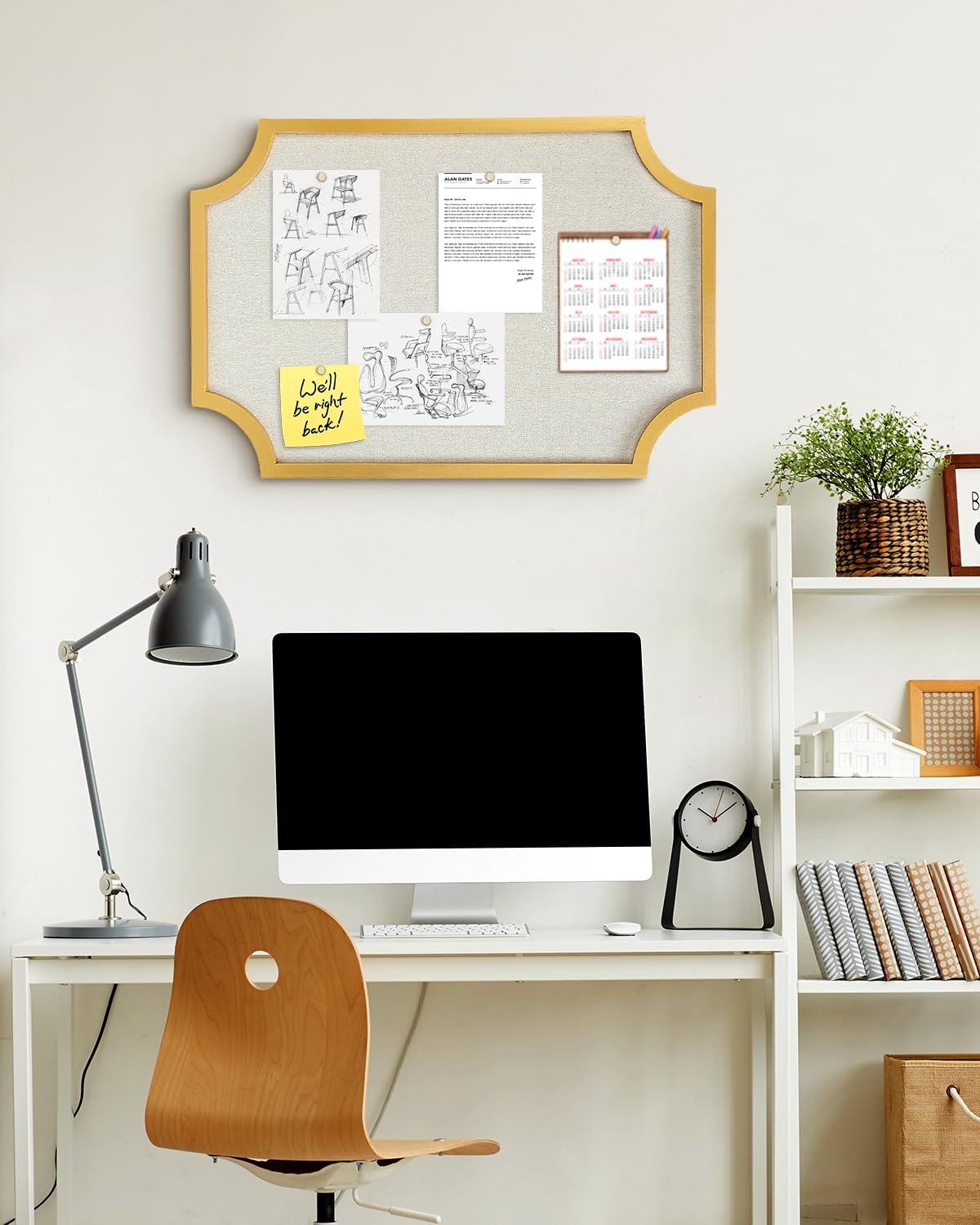 Large Linen Bulletin Board, 20"x30" Pin Board for Walls, Gold Wood Frame