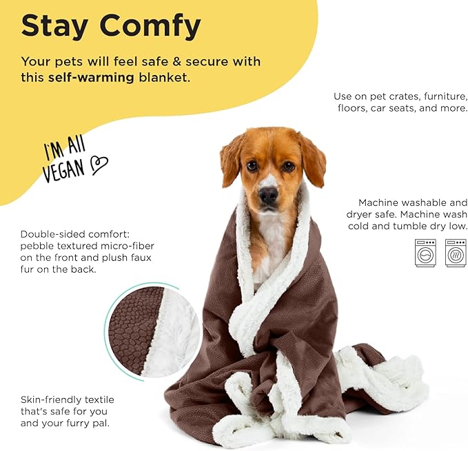 Best Friends by Sheri Premium Self-Warming Ilan Microfiber Faux Fur Pet Throw Blanket 40x50 in Brown