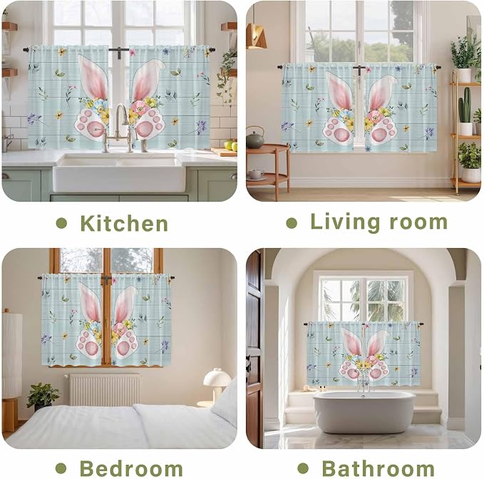 Easter Kitchen Tier Curtains 45 Inch Long 2 Panel Set, Rod Pocket Short Window