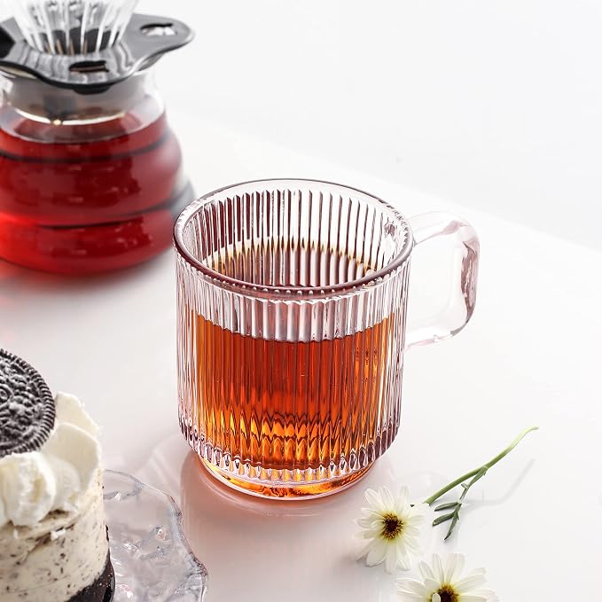 Lysenn Pink Glass Mug with Lid, Premium Glass Coffee Mug, 12 oz Tea Cup |