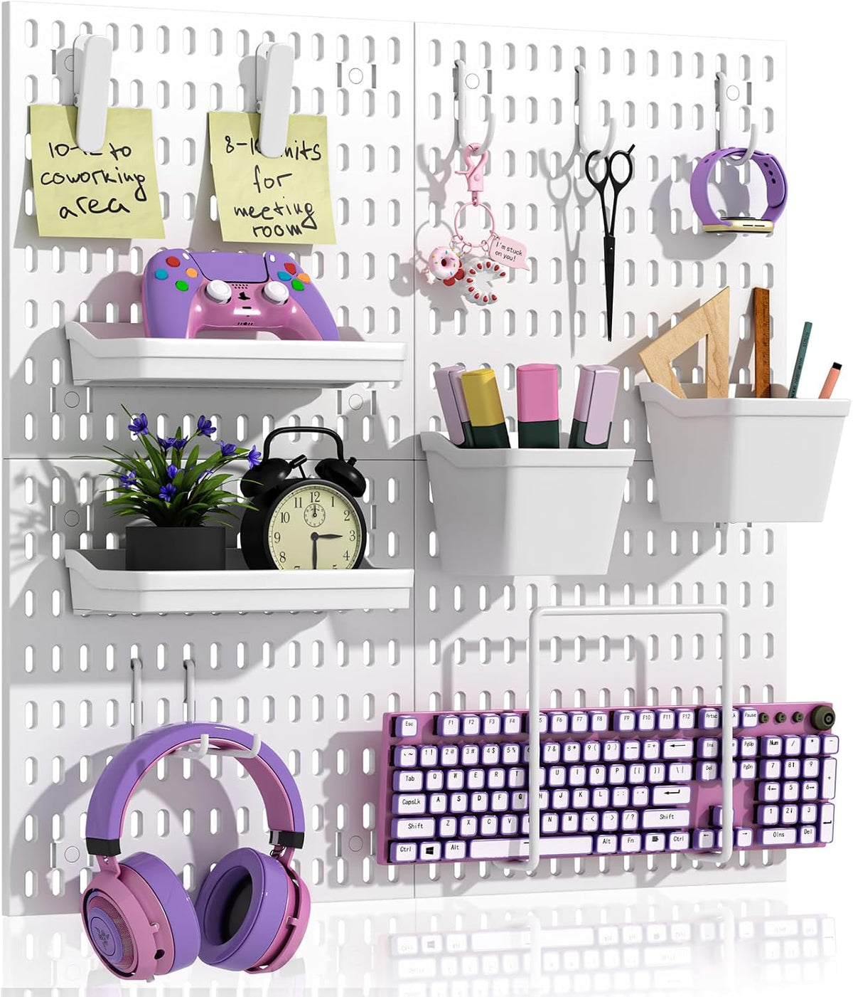 AKTOP Plastic Peg Board Wall Organizer 4-Pack, 12"x12" Pegboard Kit, White