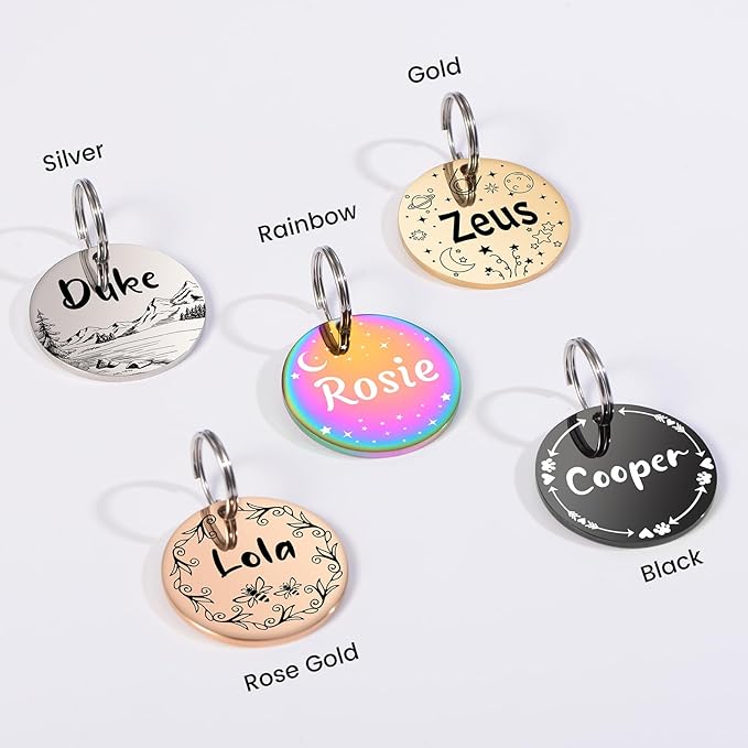 YEHANTI Dog Tags Personalized for Pets with Name Pattern Art Design - Engraved with Laser - Stainless Steel Cats Dogs ID Tags - Stylish Dog Collar Accessories (Round)