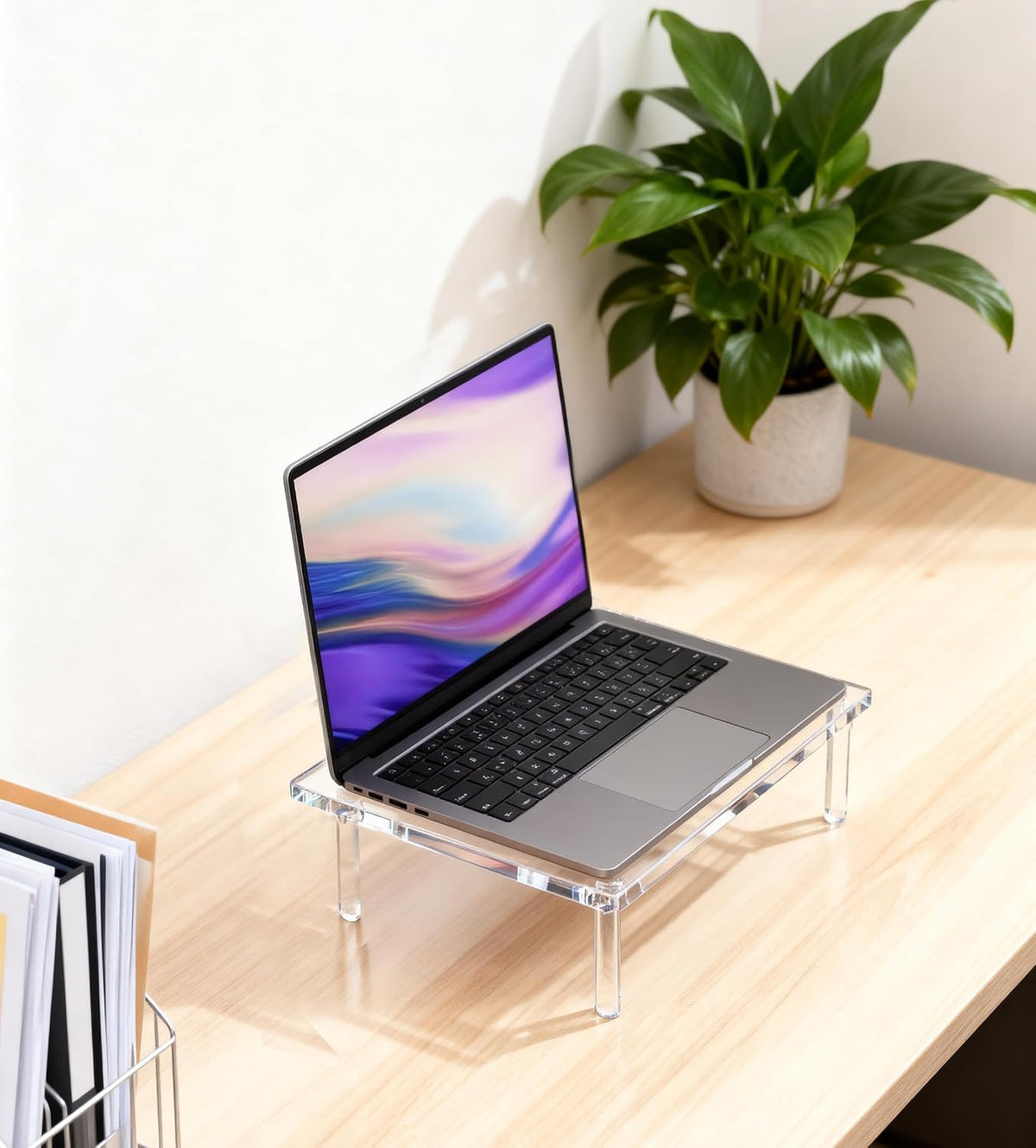 Jusalpha 2 PC Acrylic Monitor Stand - 10mm Thick Clear Platform - 14.5'' x 9'' x 3.4'' Desktop/ Laptop/ Monitor Riser Stand - For Laptop, PC, Notebook, Printer, Computer, Flat Screen LCD TV