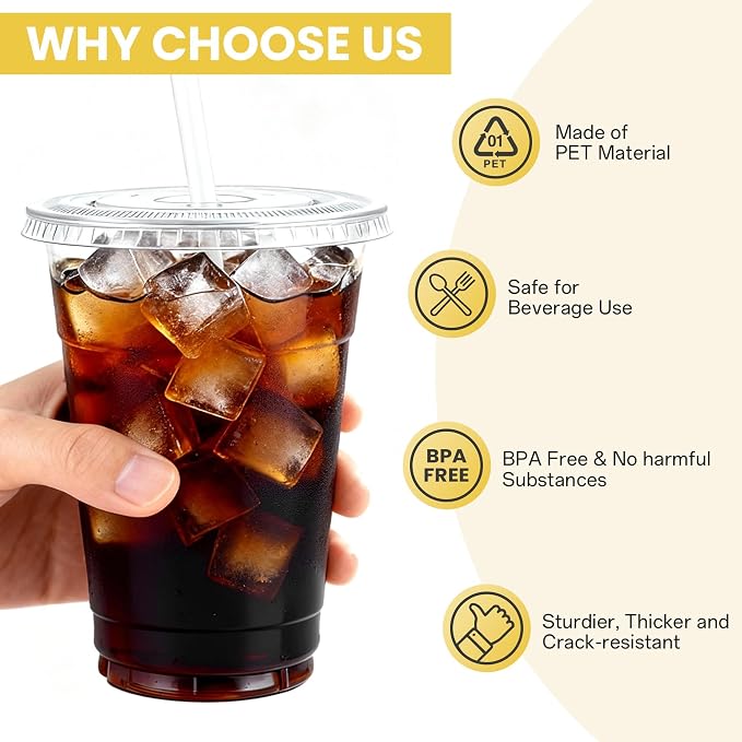 100 Pack 16 oz Plastic Cups