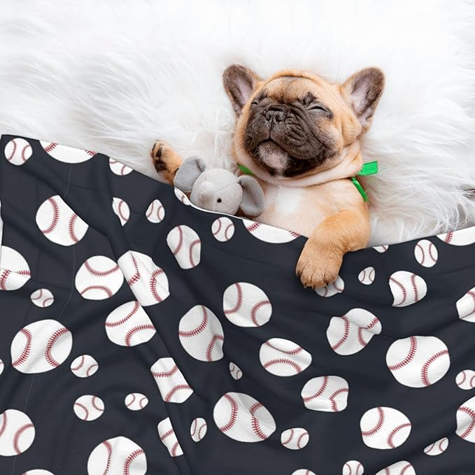 Dog and Cat Blanket in One, Baseball Softball Grey, Double Sided Plush Throw with Raised Dot Pattern on One Side and Flat Velvet on Other for Variety