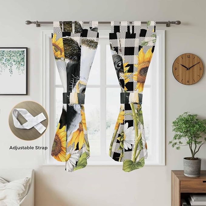 Retro Sunflowers Bedroom Curtains 72 Inch Length, Window Curtains Tab Top