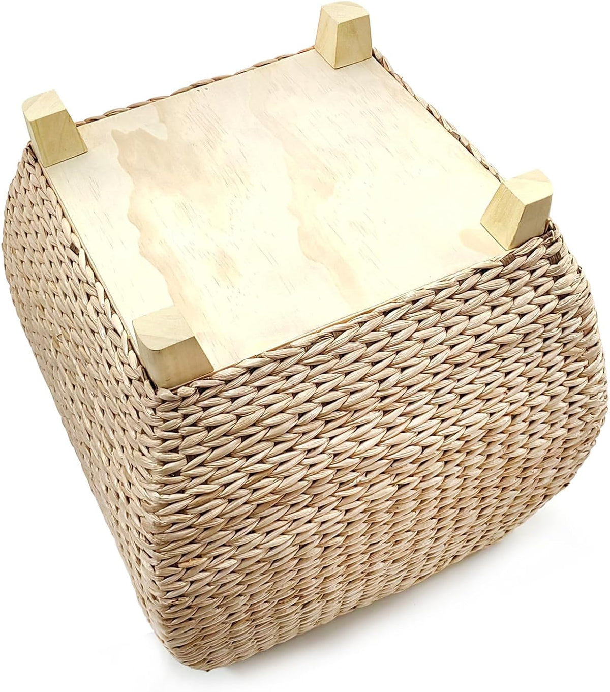 Winsterch Square Handwoven Cattail Pouf Ottoman