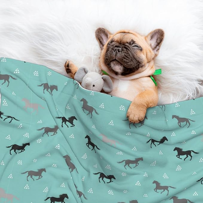 Two Sided Plush Pet Blanket for Warmth Comfort, Wild Horses, Reversible Throw with Cozy Nubby Side for Chilly Nights Napping Spots Around House
