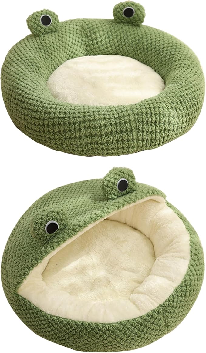 Naisicore Plush Frog Donut Cat & Dog Bed, 40cm/15.7inch, Winter Warm, Soft Detachable, Small Dogs & Cats (Style 2)