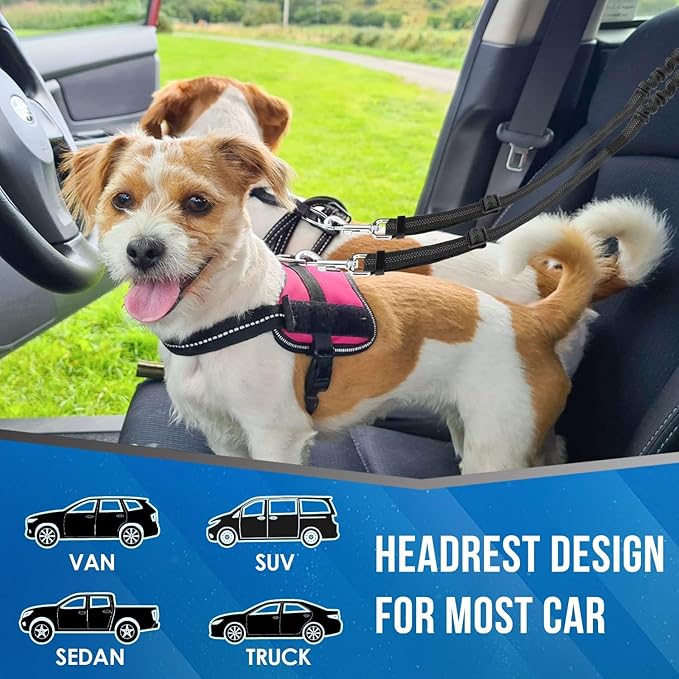 Dog Seat Belt for Car, Dual Pet Vehicle Headrest Restraint Safety Seatbelt,Two Dog Leash No Tangle Dog Car Leash Seat Belt,Duty Adjust Elastic Connect Harness in Vehicle Travel (Blue)